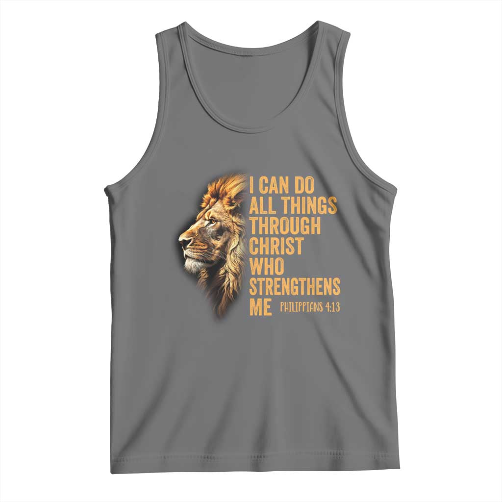 Christian Faith Tank Top Philippians 4:13 Religious Lion Strengthens TS02 Black Heather Print Your Wear