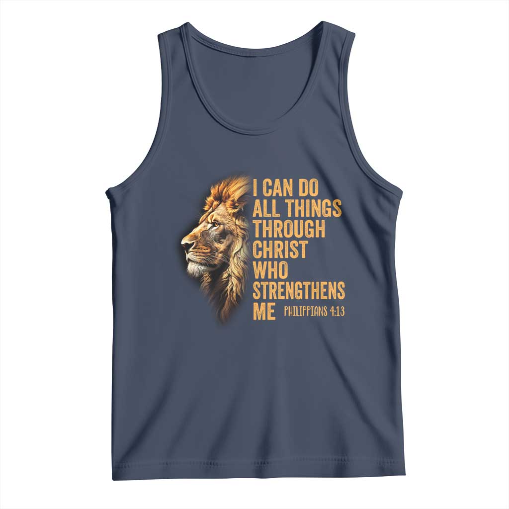 Christian Faith Tank Top Philippians 4:13 Religious Lion Strengthens TS02 Navy Print Your Wear