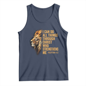 Christian Faith Tank Top Philippians 4:13 Religious Lion Strengthens TS02 Navy Print Your Wear
