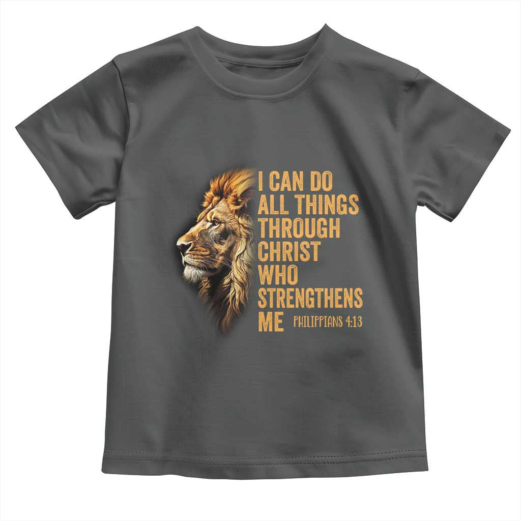 Christian Faith Toddler T Shirt Philippians 4:13 Religious Lion Strengthens TS02 Dark Heather Print Your Wear