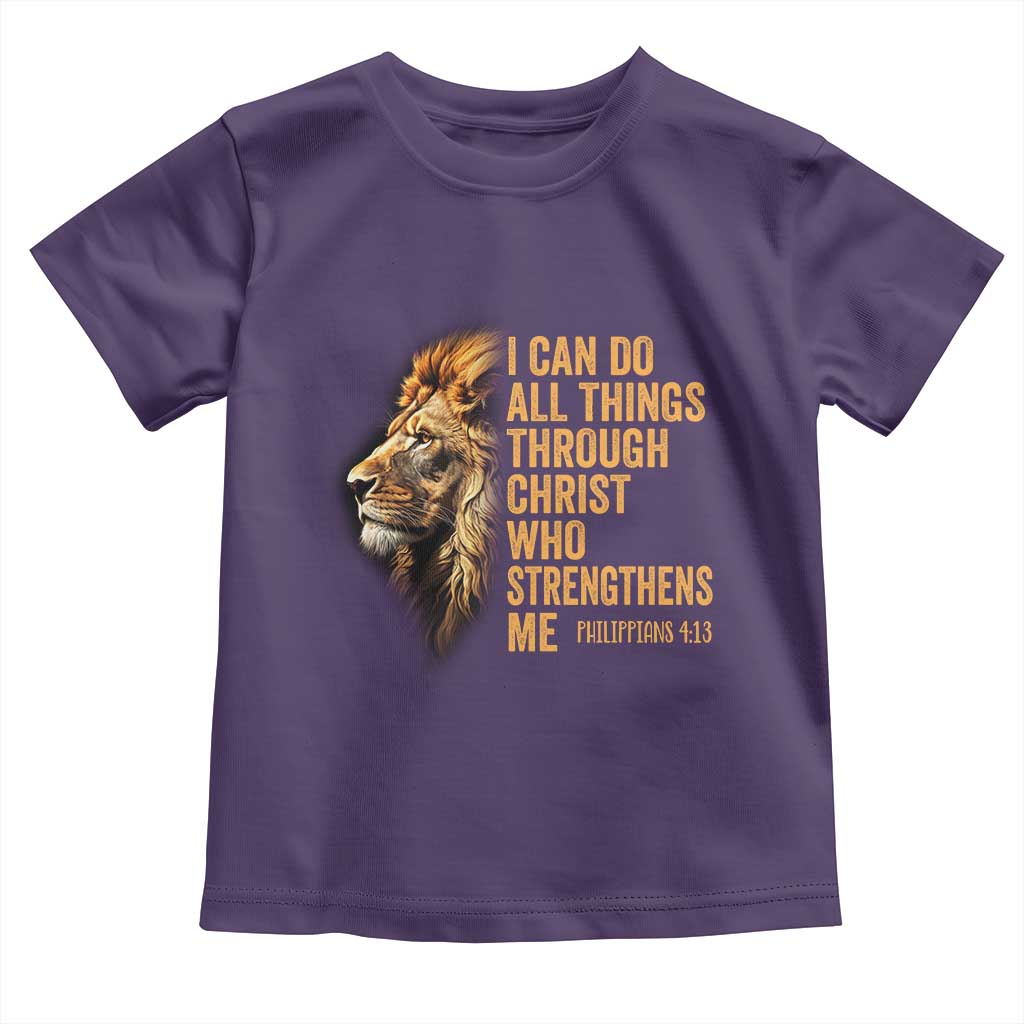 Christian Faith Toddler T Shirt Philippians 4:13 Religious Lion Strengthens TS02 Purple Print Your Wear