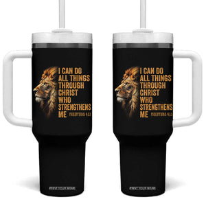 Christian Faith Tumbler With Handle Philippians 4:13 Religious Lion Strengthens TS02 One Size: 40 oz Black Print Your Wear