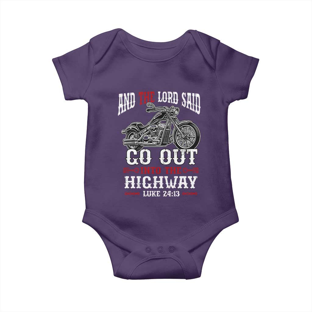 Christian Biker Baby Onesie Lord Said Go Out Into Highways Faith Motorcycle TS02 Purple Print Your Wear
