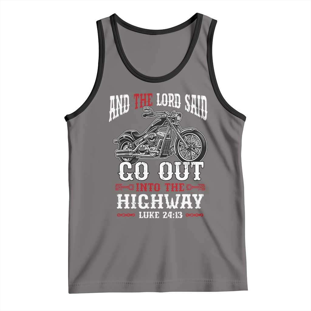 Christian Biker Tank Top Lord Said Go Out Into Highways Faith Motorcycle TS02 Deep Heather Black Print Your Wear
