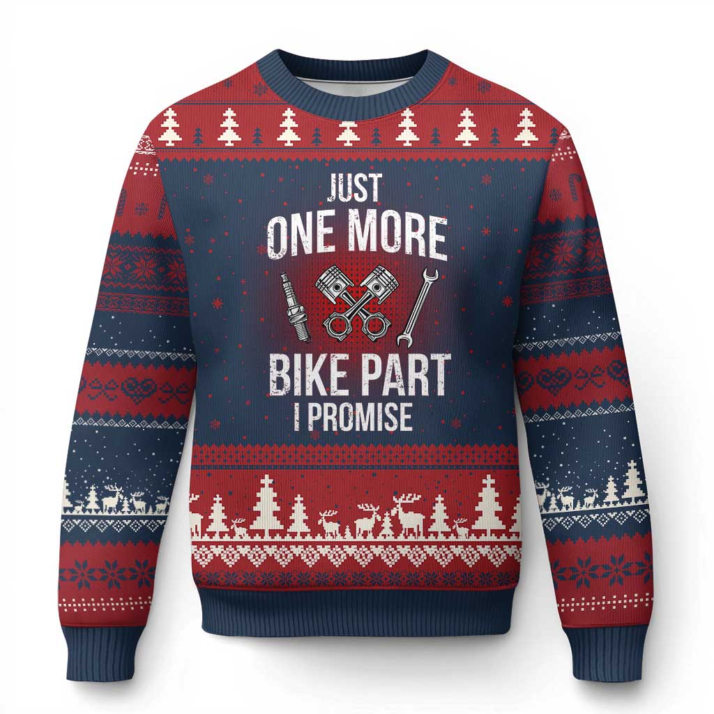 Funny Biker Ugly Christmas Sweater One More Bike Part Motorcycle Mechanic TS02 Navy Red Print Your Wear