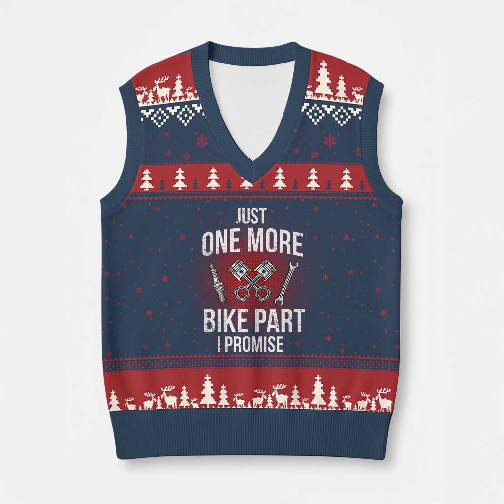 Funny Biker V-Neck Knit Sweater Vest One More Bike Part Motorcycle Mechanic TS02 Navy Red Print Your Wear