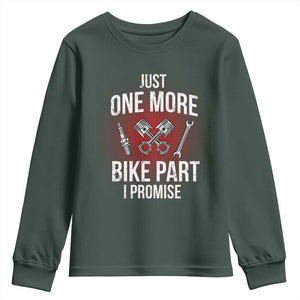 Funny Biker Youth Sweatshirt One More Bike Part Motorcycle Mechanic TS02 Dark Forest Green Print Your Wear