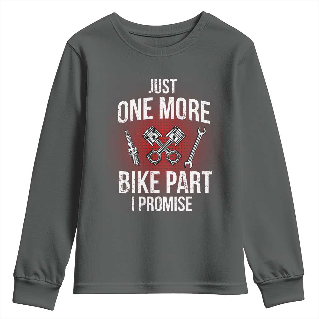 Funny Biker Youth Sweatshirt One More Bike Part Motorcycle Mechanic TS02 Dark Heather Print Your Wear