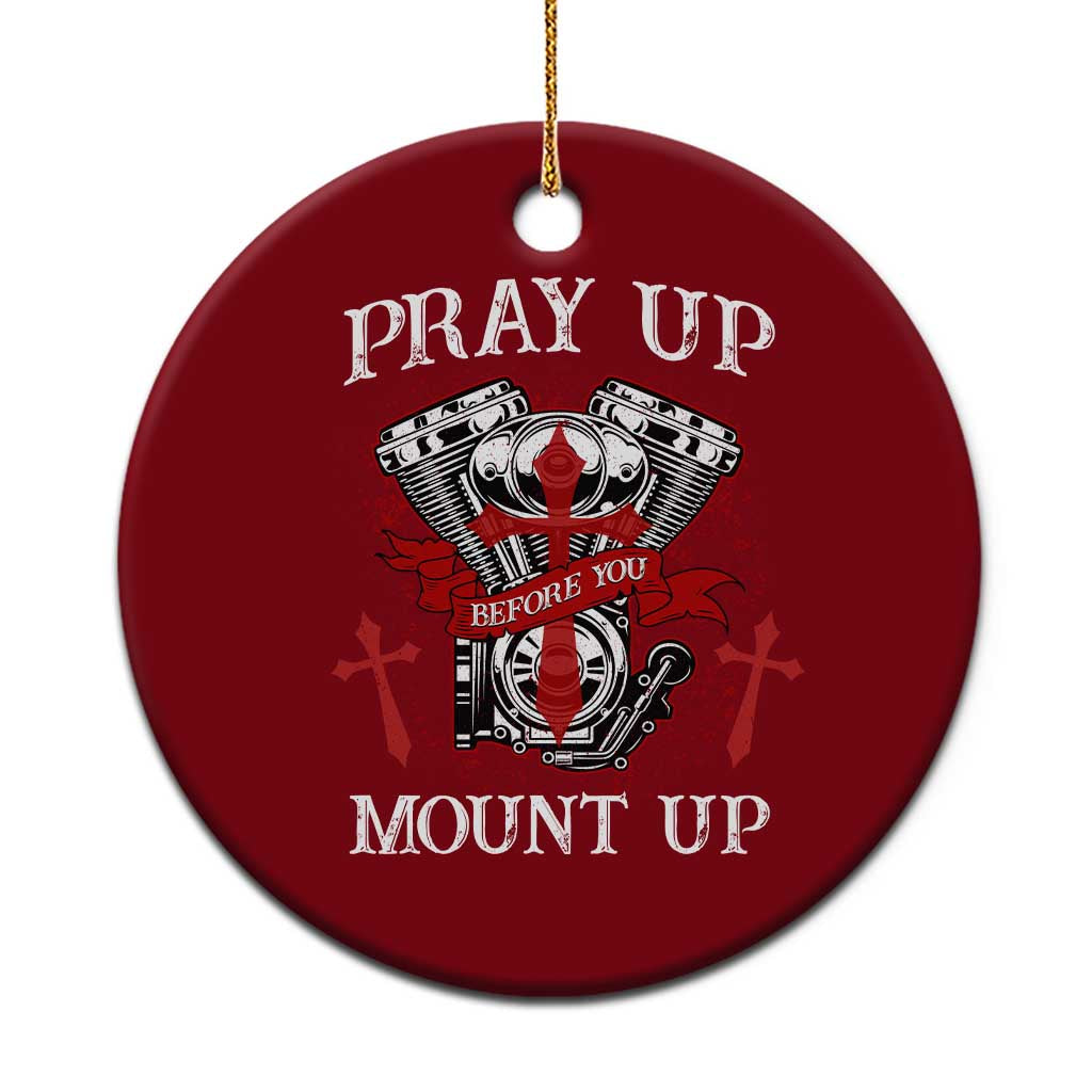Christian Biker Ceramic Ornament Pray Up Before You Mount Up Faith TS02 1pc Red Print Your Wear