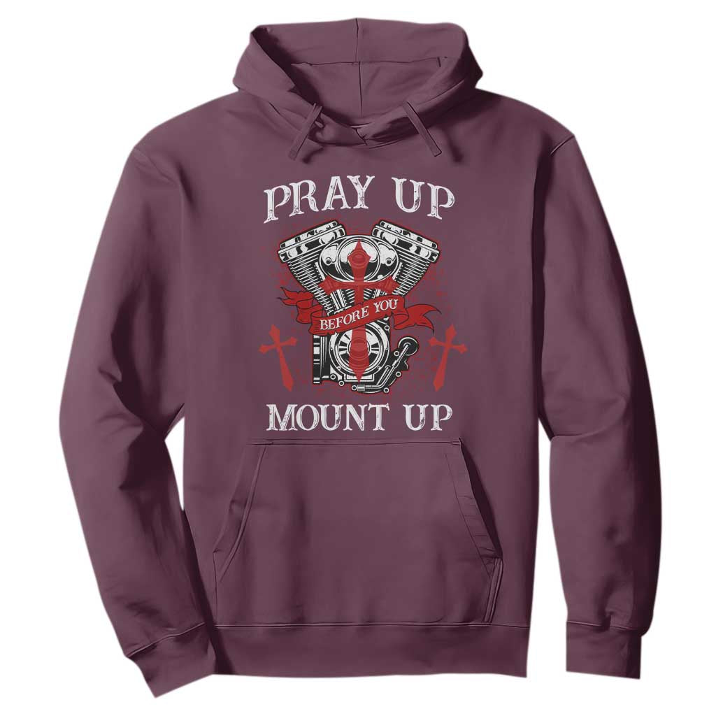 Christian Biker Hoodie Pray Up Before You Mount Up Faith TS02 Maroon Print Your Wear