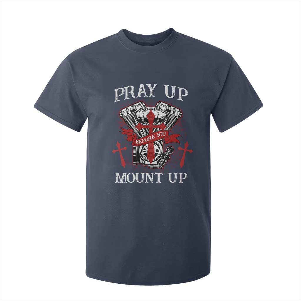 Christian Biker T Shirt For Kid Pray Up Before You Mount Up Faith TS02 Navy Print Your Wear