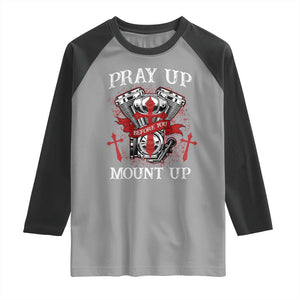 Christian Biker Raglan Shirt Pray Up Before You Mount Up Faith TS02 Sport Gray Black Print Your Wear
