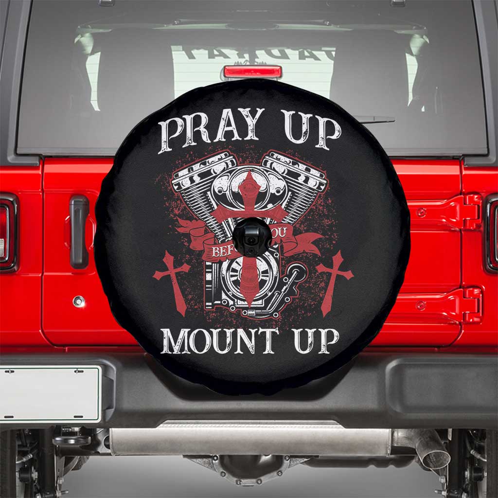 Christian Biker Spare Tire Cover Pray Up Before You Mount Up Faith TS02 Black Print Your Wear
