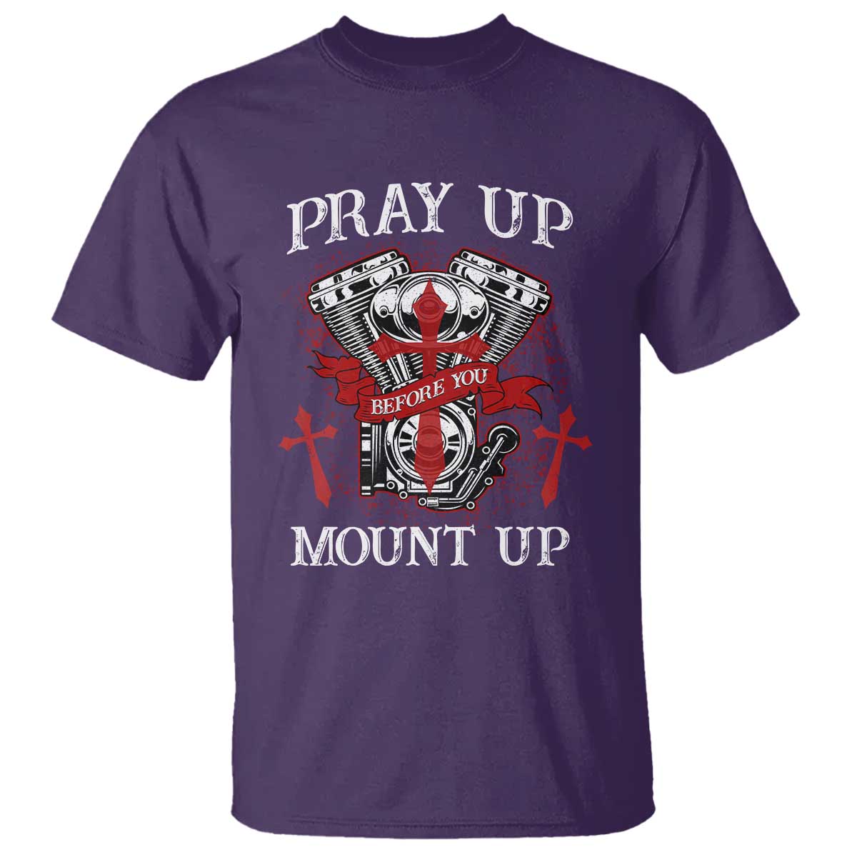 Christian Biker T Shirt Pray Up Before You Mount Up Faith TS02 Purple Print Your Wear
