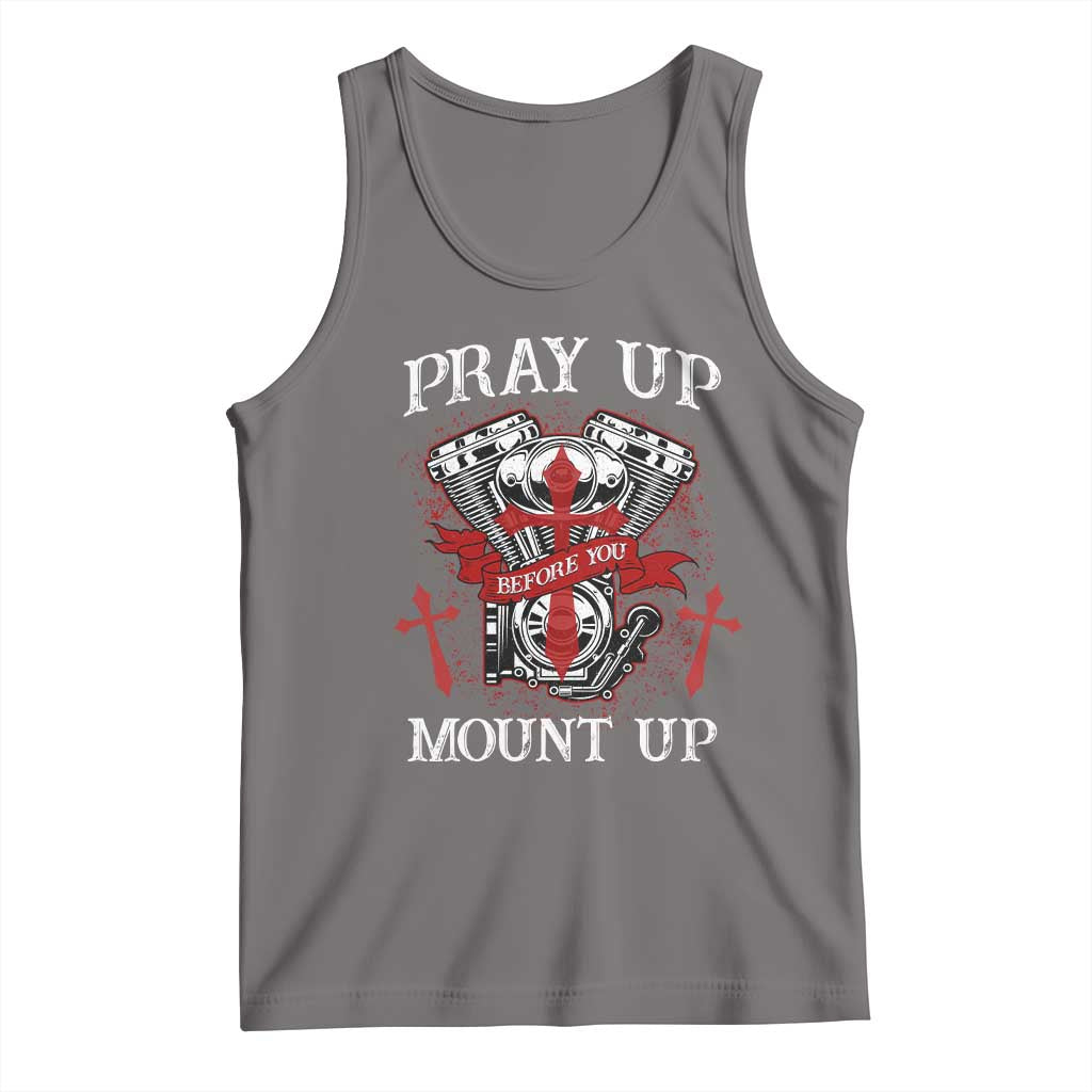 Christian Biker Tank Top Pray Up Before You Mount Up Faith TS02 Deep Heather Print Your Wear