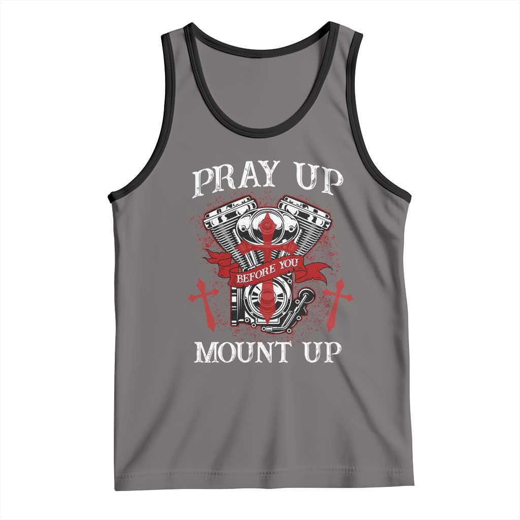Christian Biker Tank Top Pray Up Before You Mount Up Faith TS02 Deep Heather Black Print Your Wear