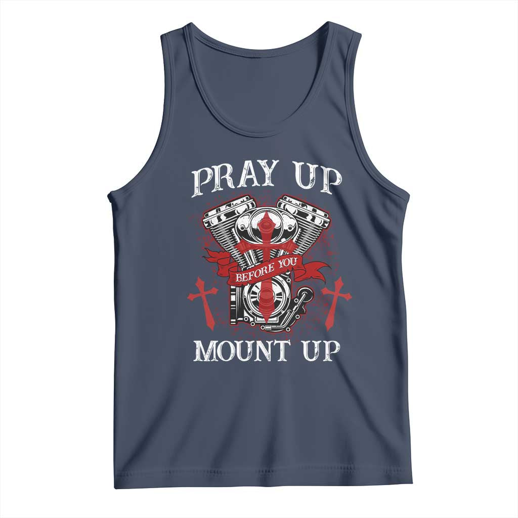 Christian Biker Tank Top Pray Up Before You Mount Up Faith TS02 Navy Print Your Wear