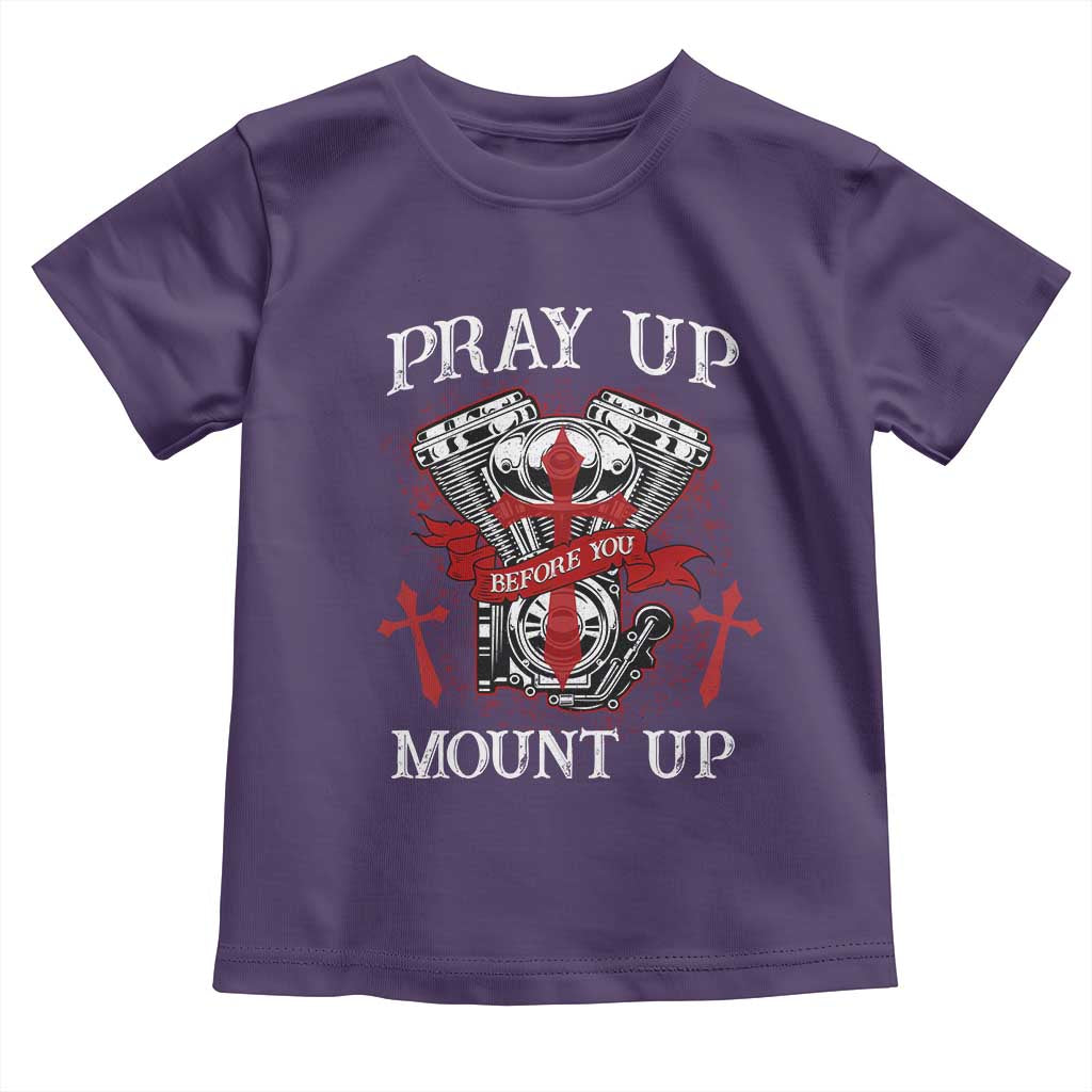 Christian Biker Toddler T Shirt Pray Up Before You Mount Up Faith TS02 Purple Print Your Wear