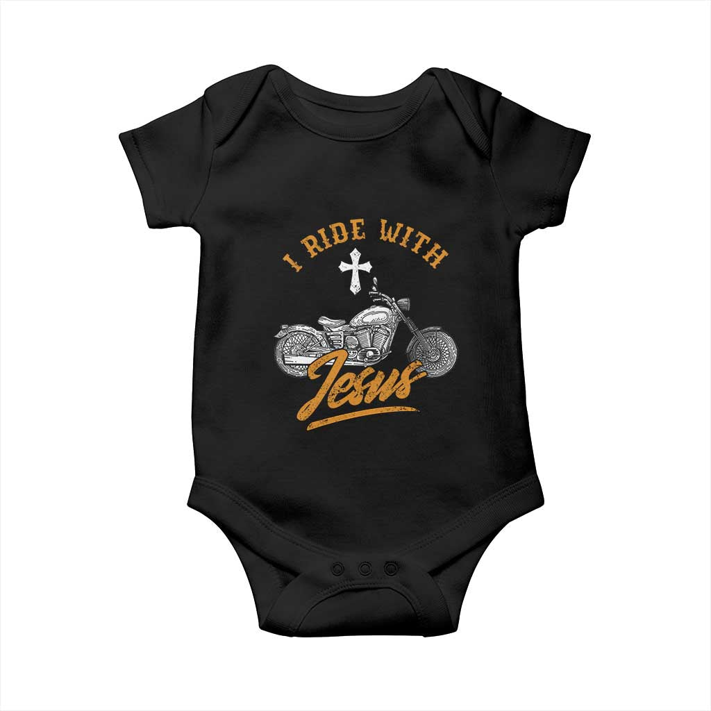 Christian Biker Baby Onesie I Ride With Jesus Faith Motorcycle TS02 Black Print Your Wear