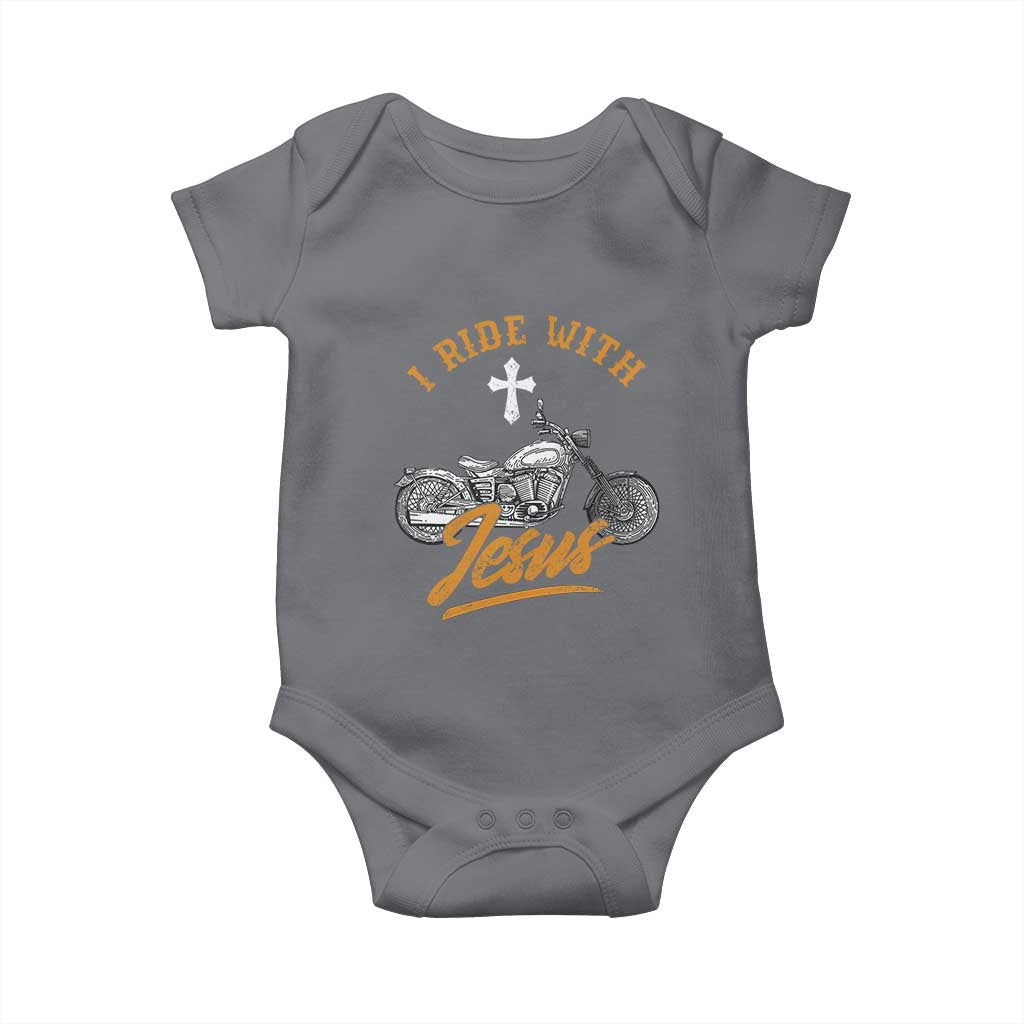Christian Biker Baby Onesie I Ride With Jesus Faith Motorcycle TS02 Charcoal Print Your Wear