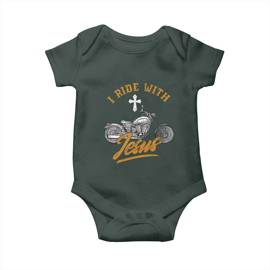 Christian Biker Baby Onesie I Ride With Jesus Faith Motorcycle TS02 Print Your Wear