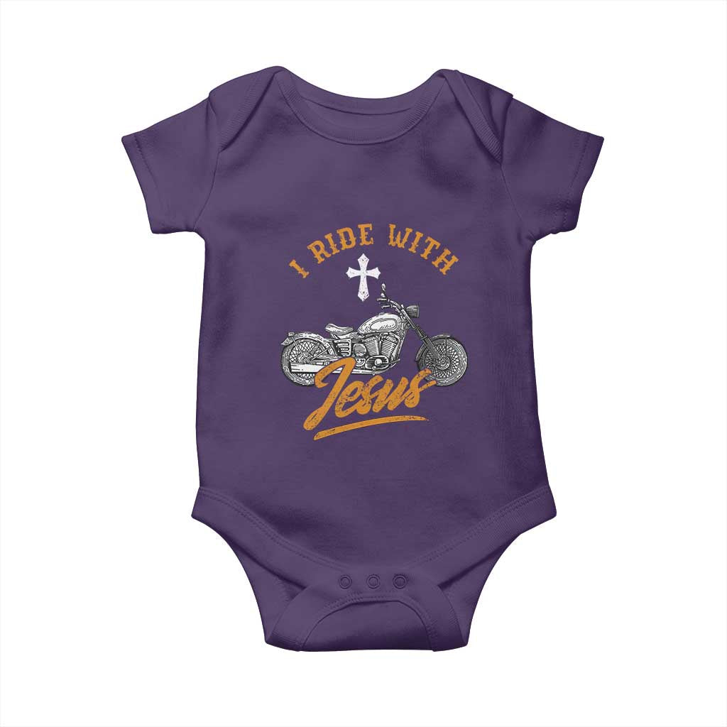 Christian Biker Baby Onesie I Ride With Jesus Faith Motorcycle TS02 Purple Print Your Wear