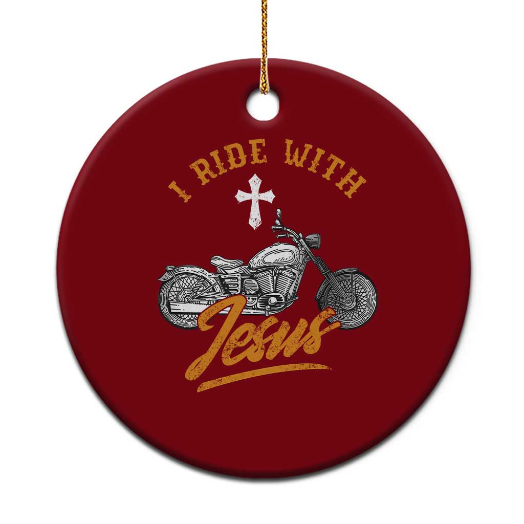 Christian Biker Ceramic Ornament I Ride With Jesus Faith Motorcycle TS02 1pc Red Print Your Wear