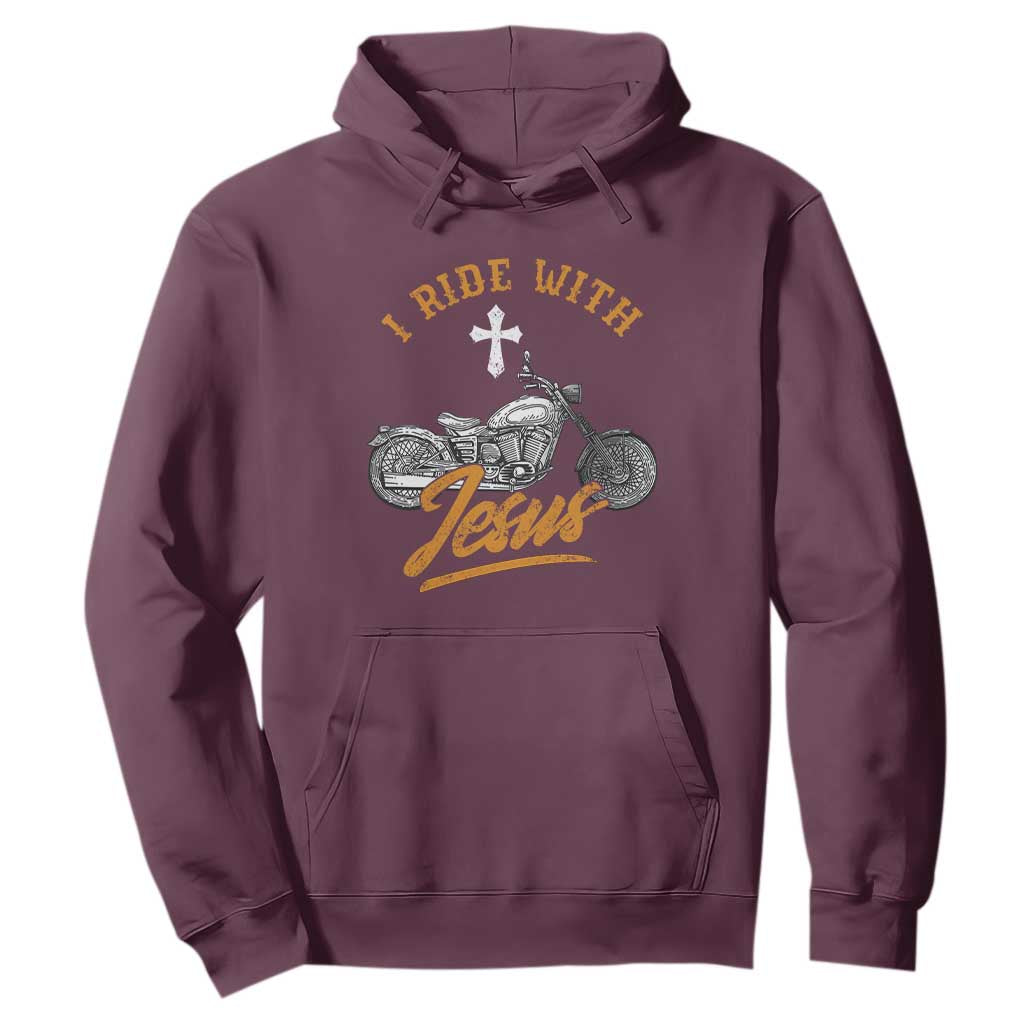 Christian Biker Hoodie I Ride With Jesus Faith Motorcycle TS02 Maroon Print Your Wear