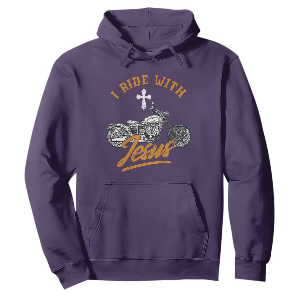 Christian Biker Hoodie I Ride With Jesus Faith Motorcycle TS02 Purple Print Your Wear
