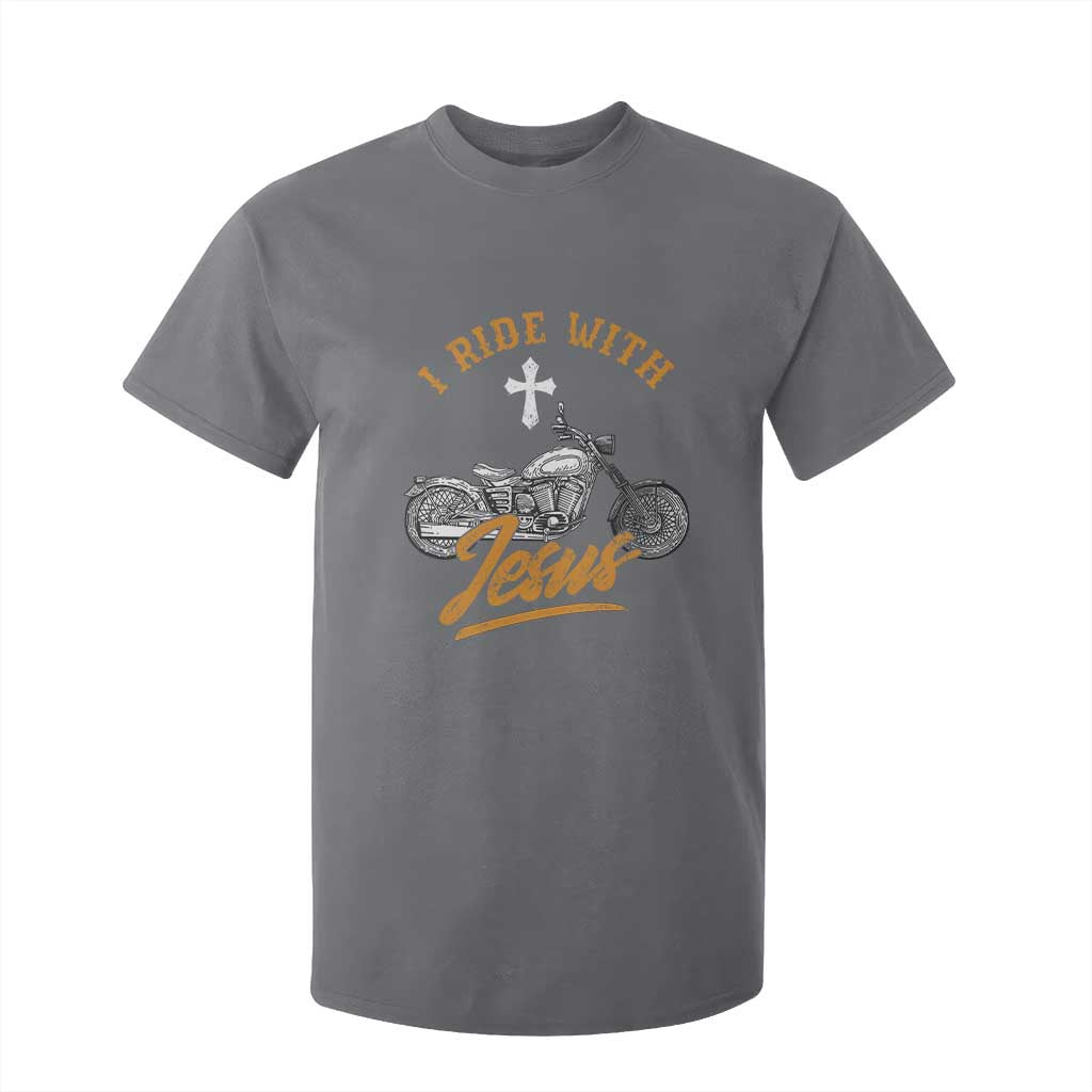 Christian Biker T Shirt For Kid I Ride With Jesus Faith Motorcycle TS02 Charcoal Print Your Wear