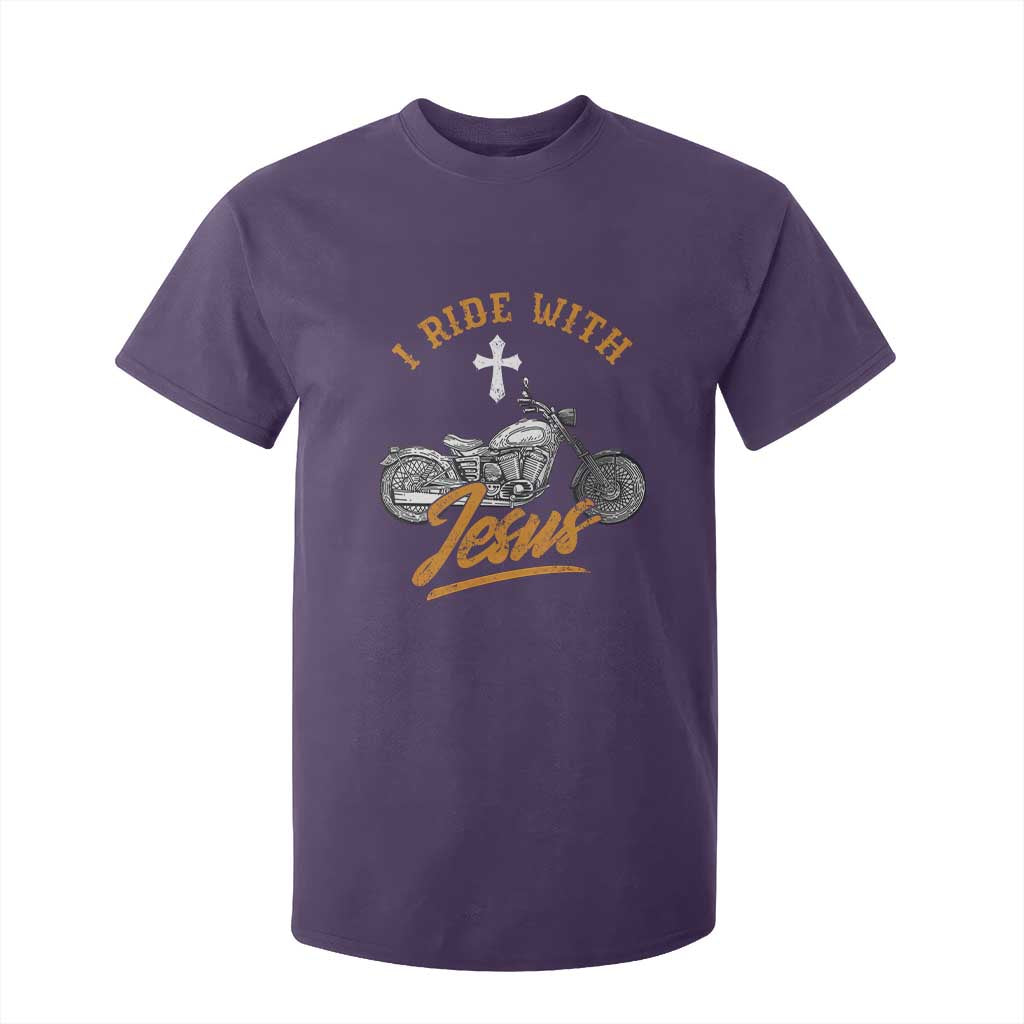 Christian Biker T Shirt For Kid I Ride With Jesus Faith Motorcycle TS02 Purple Print Your Wear