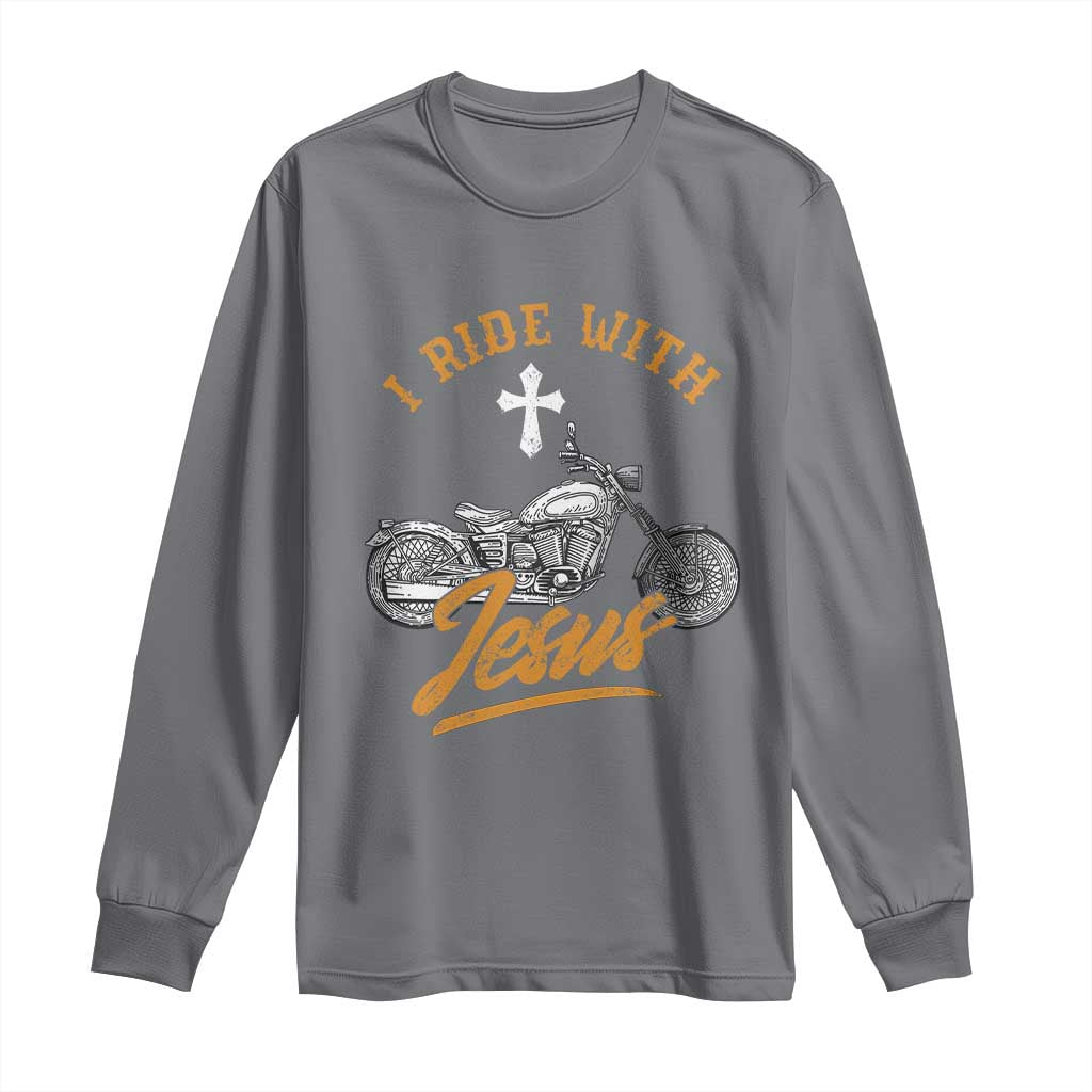 Christian Biker Long Sleeve Shirt I Ride With Jesus Faith Motorcycle TS02 Charcoal Print Your Wear