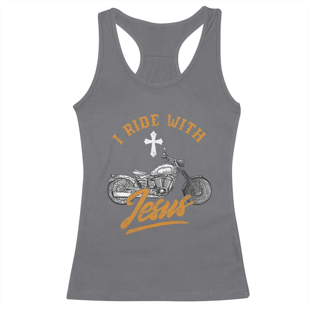 Christian Biker Racerback Tank Top I Ride With Jesus Faith Motorcycle TS02 Charcoal Print Your Wear