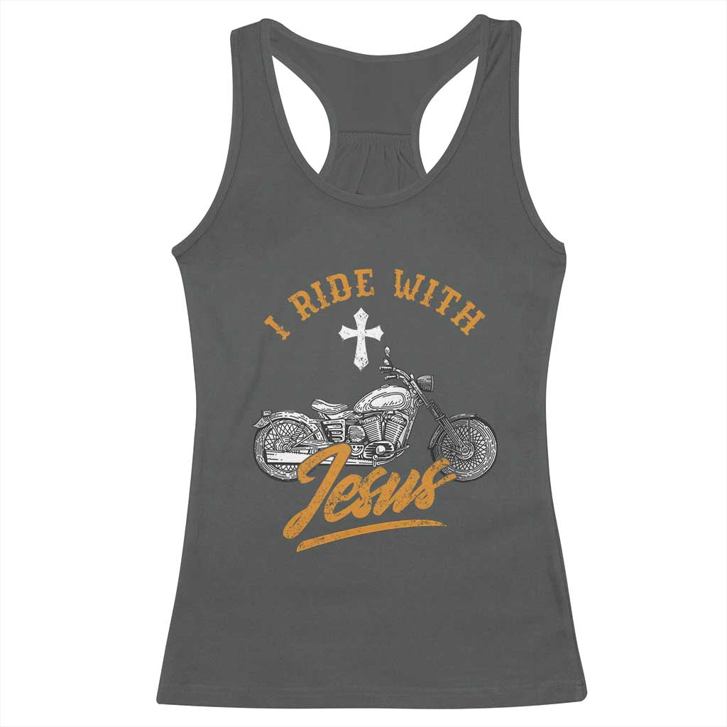 Christian Biker Racerback Tank Top I Ride With Jesus Faith Motorcycle TS02 Dark Heather Print Your Wear