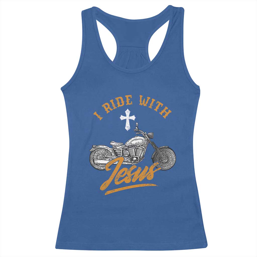 Christian Biker Racerback Tank Top I Ride With Jesus Faith Motorcycle TS02 Royal Blue Print Your Wear