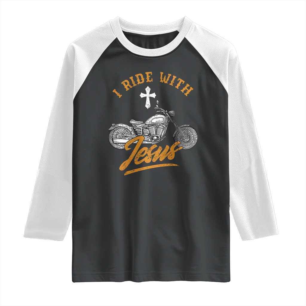 Christian Biker Raglan Shirt I Ride With Jesus Faith Motorcycle TS02 Black White Print Your Wear