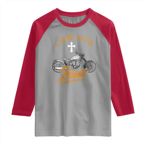 Christian Biker Raglan Shirt I Ride With Jesus Faith Motorcycle TS02 Sport Gray Red Print Your Wear