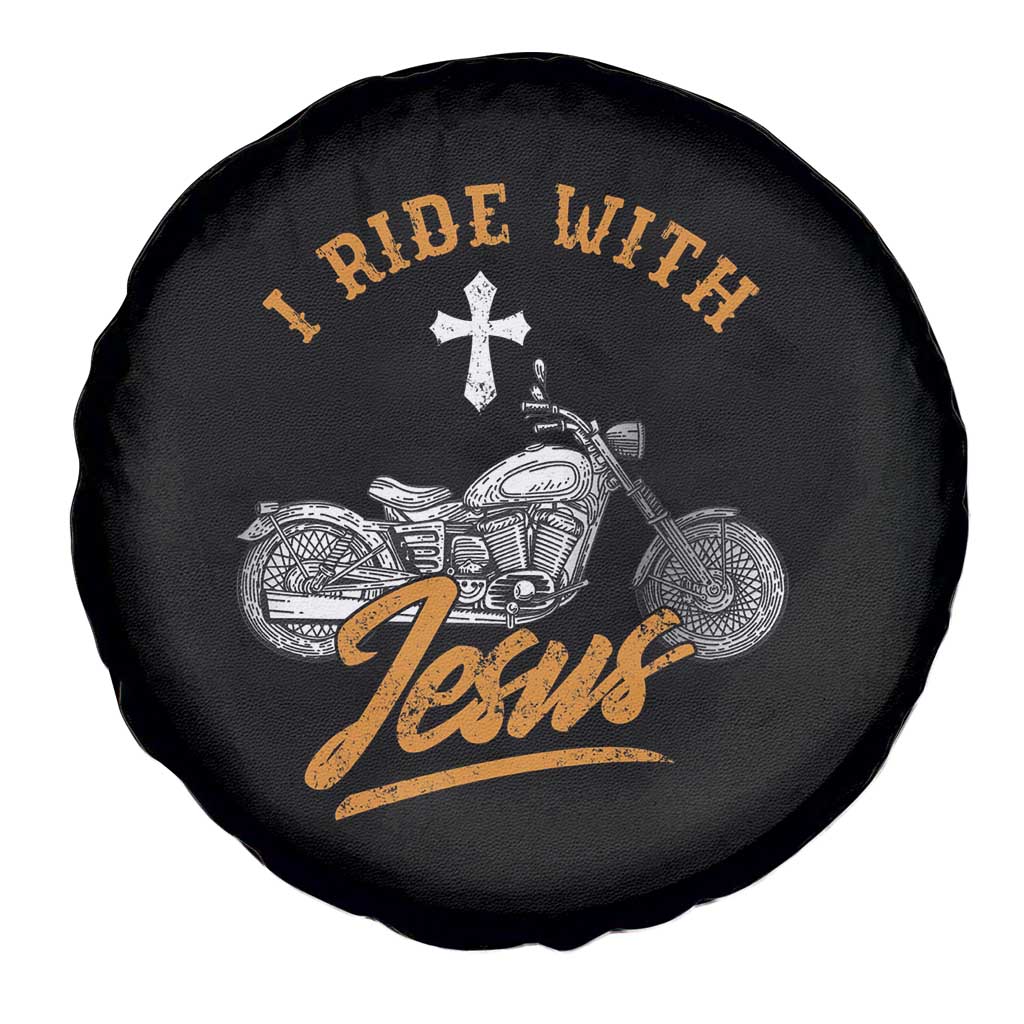 Christian Biker Spare Tire Cover I Ride With Jesus Faith Motorcycle TS02 Print Your Wear