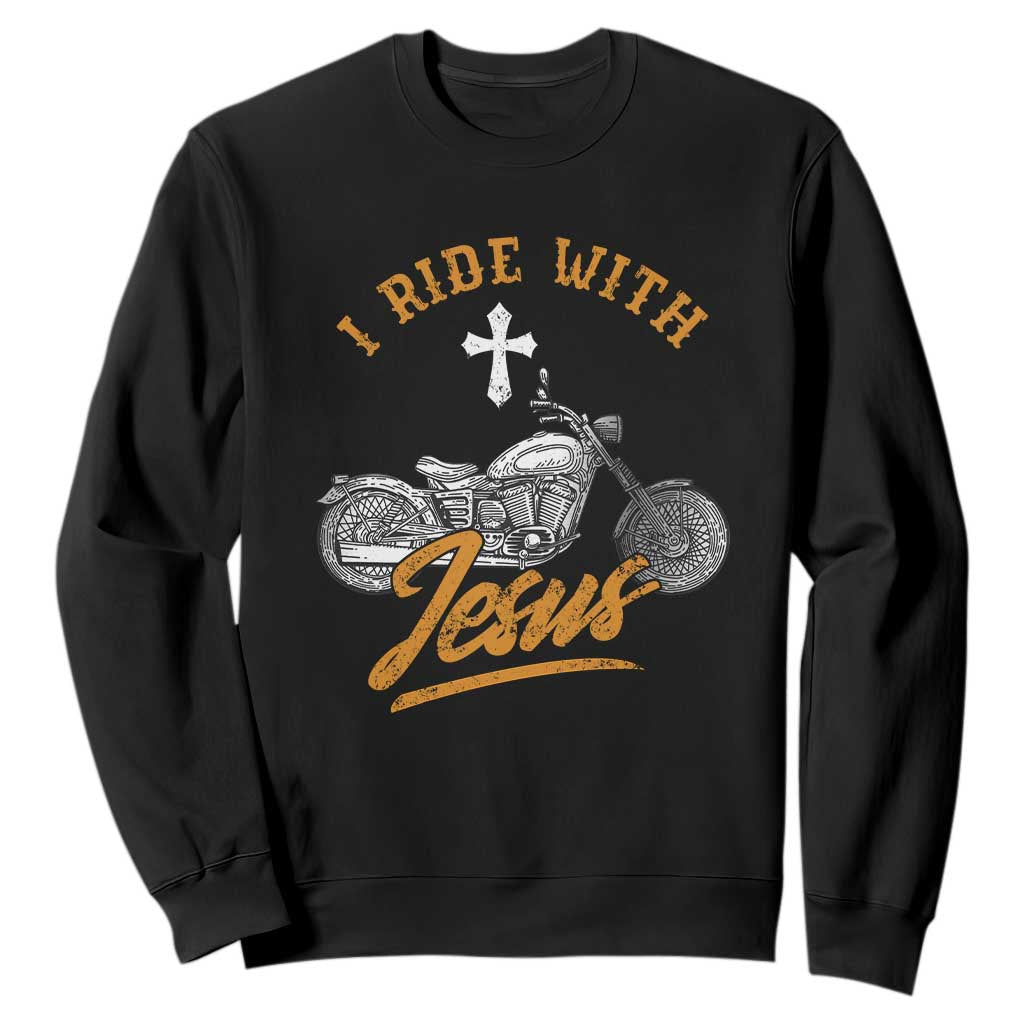 Christian Biker Sweatshirt I Ride With Jesus Faith Motorcycle TS02 Black Print Your Wear