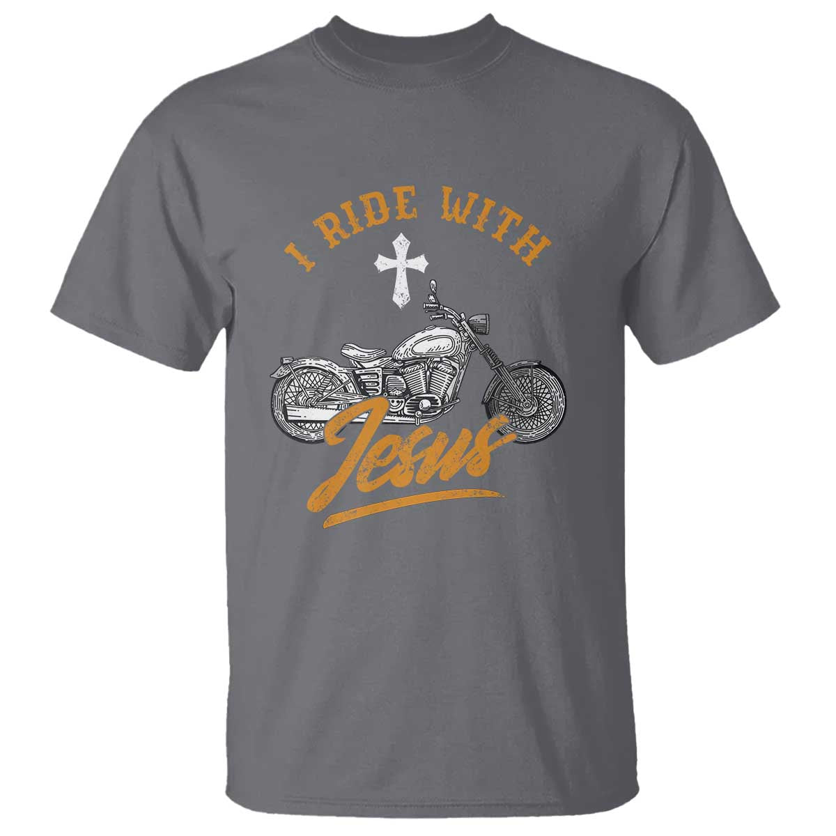Christian Biker T Shirt I Ride With Jesus Faith Motorcycle TS02 Charcoal Print Your Wear