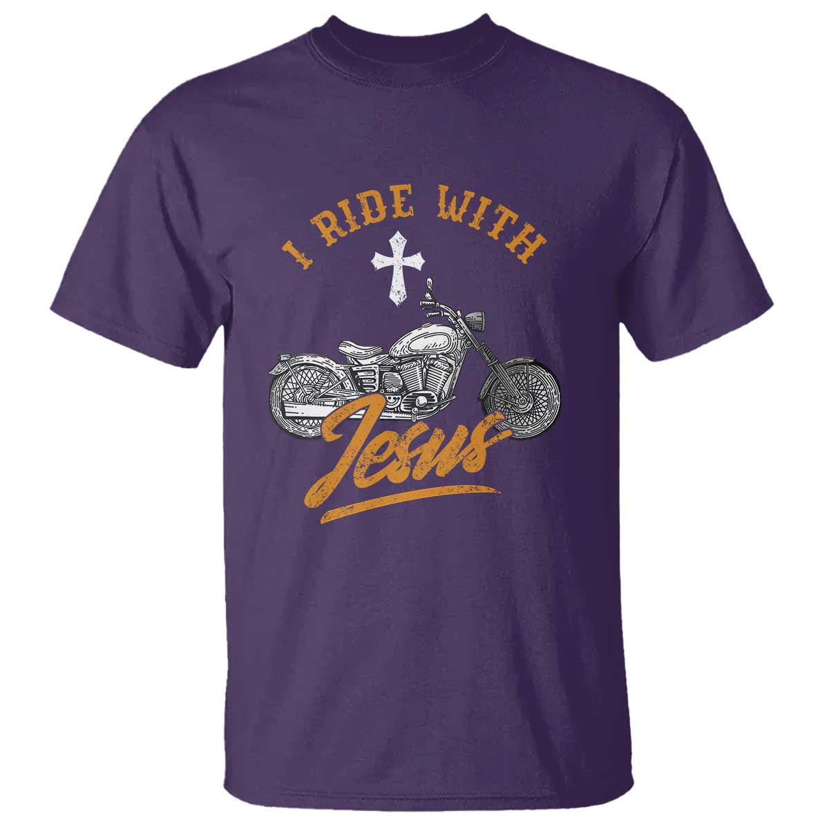 Christian Biker T Shirt I Ride With Jesus Faith Motorcycle TS02 Purple Print Your Wear