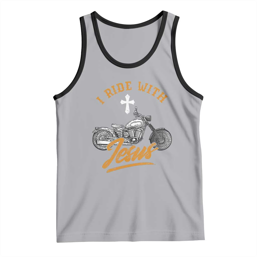 Christian Biker Tank Top I Ride With Jesus Faith Motorcycle TS02 Athletic Heather Black Print Your Wear