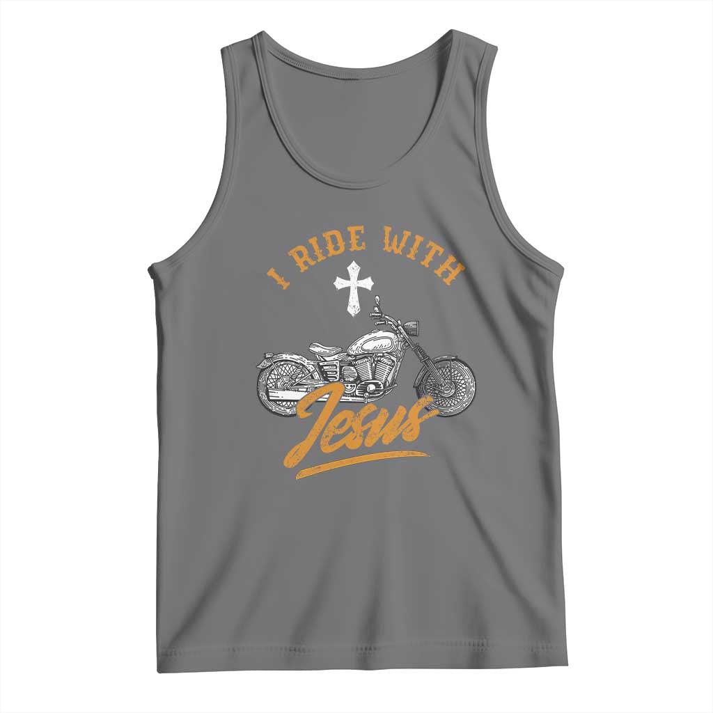 Christian Biker Tank Top I Ride With Jesus Faith Motorcycle TS02 Black Heather Print Your Wear