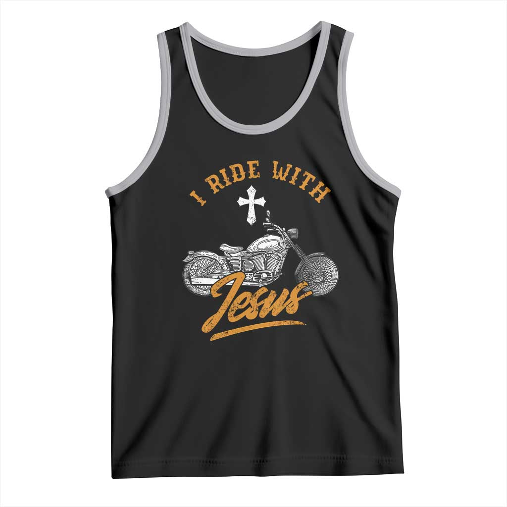 Christian Biker Tank Top I Ride With Jesus Faith Motorcycle TS02 Black Athletic Heather Print Your Wear
