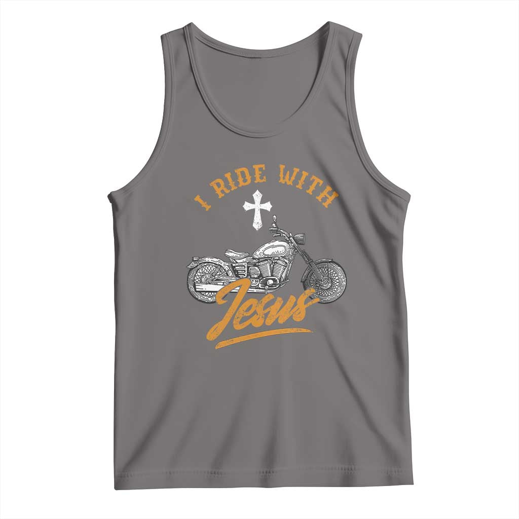 Christian Biker Tank Top I Ride With Jesus Faith Motorcycle TS02 Deep Heather Print Your Wear