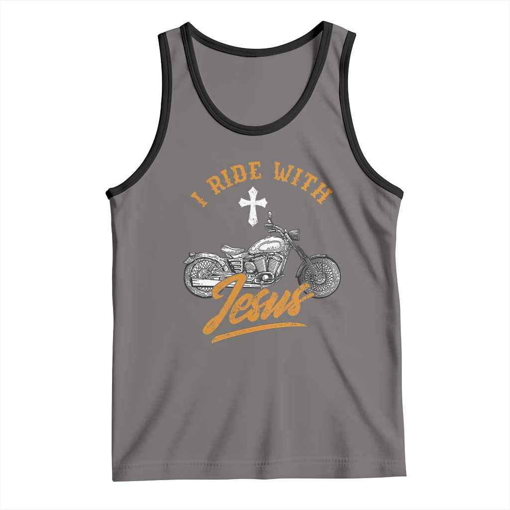Christian Biker Tank Top I Ride With Jesus Faith Motorcycle TS02 Deep Heather Black Print Your Wear
