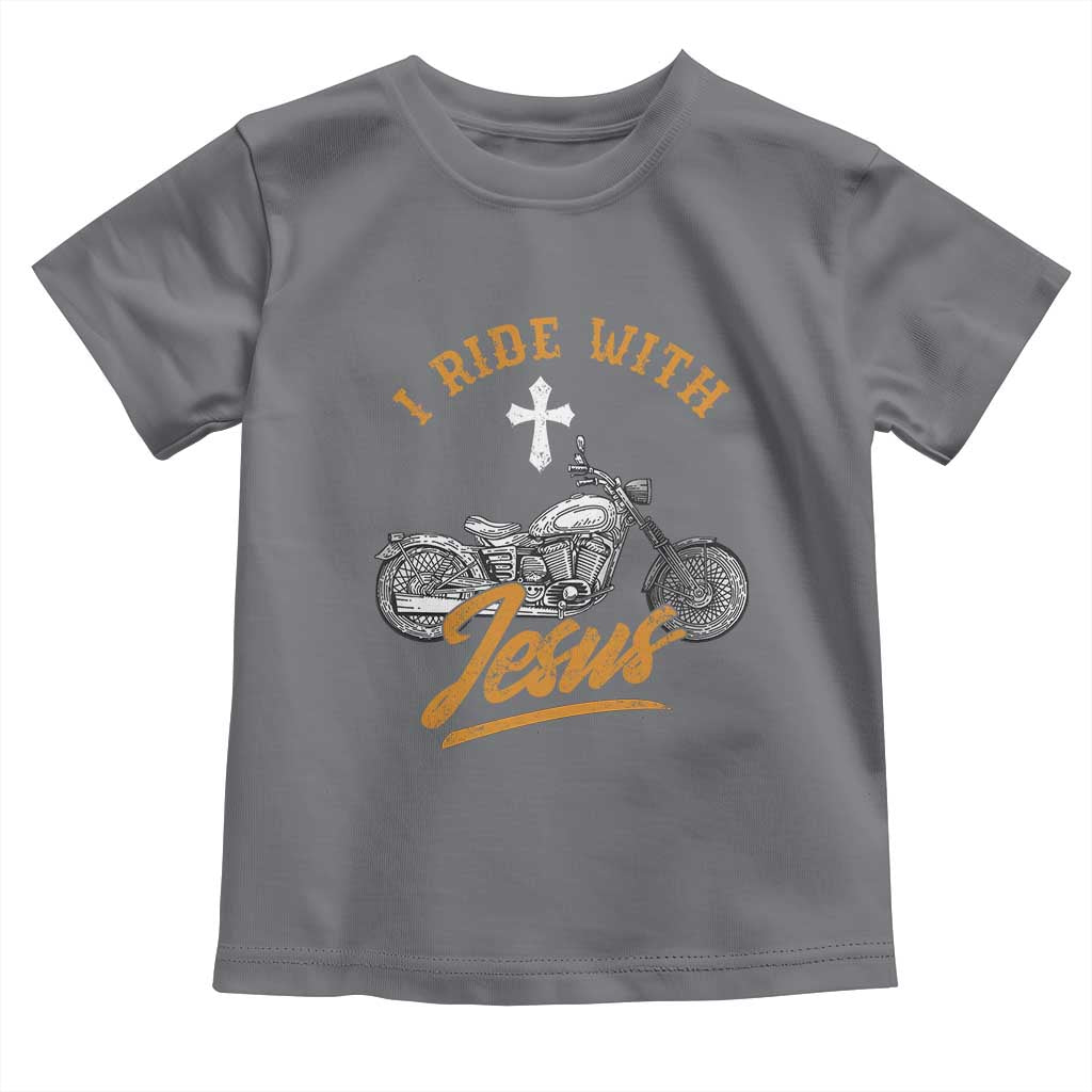 Christian Biker Toddler T Shirt I Ride With Jesus Faith Motorcycle TS02 Charcoal Print Your Wear