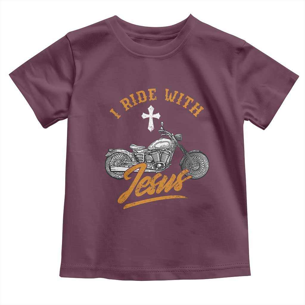 Christian Biker Toddler T Shirt I Ride With Jesus Faith Motorcycle TS02 Maroon Print Your Wear