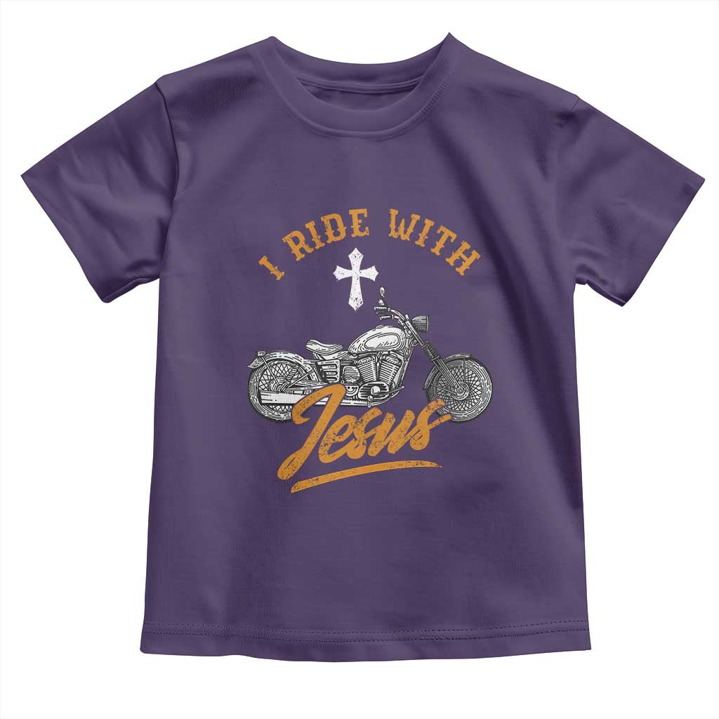 Christian Biker Toddler T Shirt I Ride With Jesus Faith Motorcycle TS02 Purple Print Your Wear