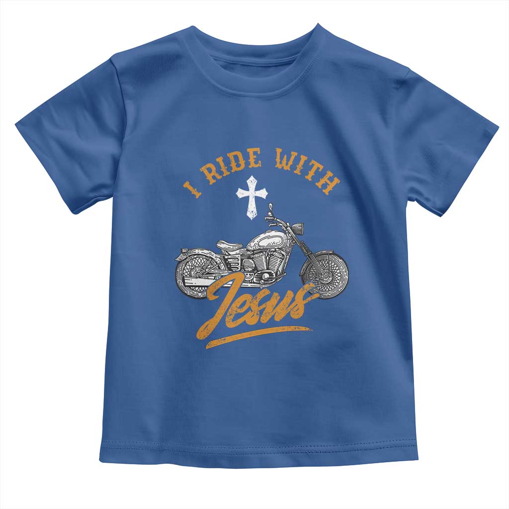 Christian Biker Toddler T Shirt I Ride With Jesus Faith Motorcycle TS02 Royal Blue Print Your Wear